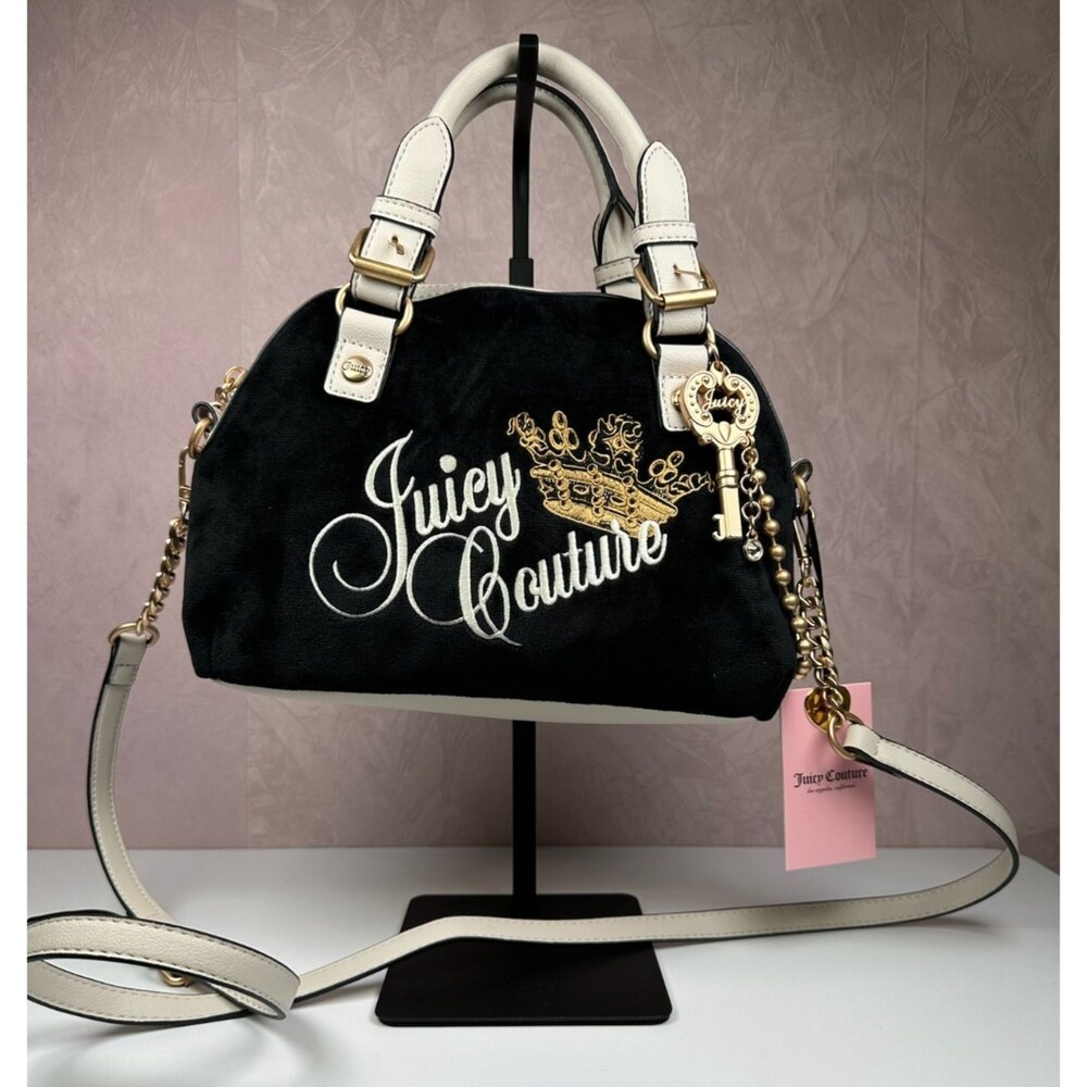 Juicy Couture The Key to Juicy Black Velour Dome Satchel Crossbody Purse - Picture 1 of 14